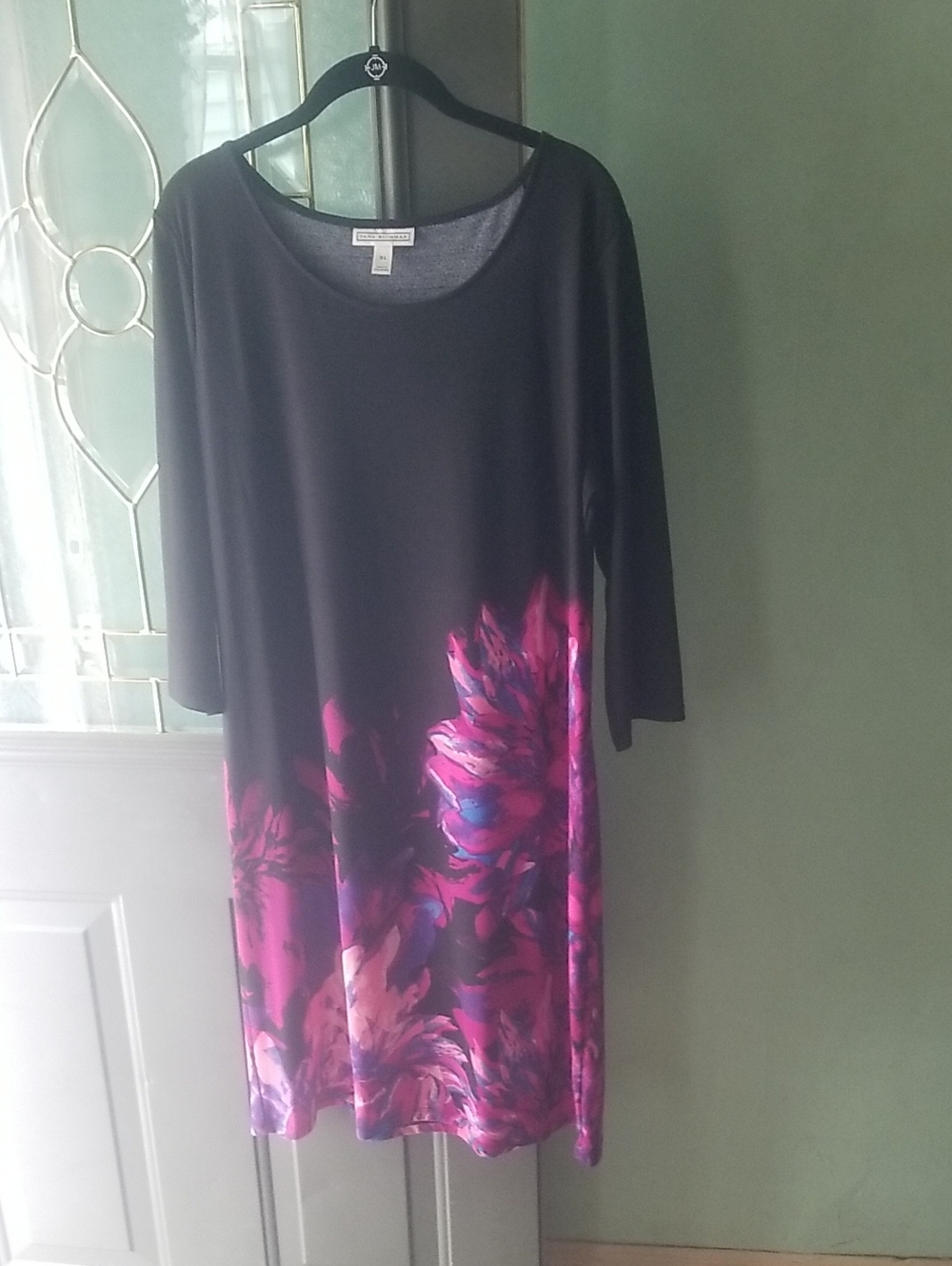 Dana Buchman Black Long-Sleeve Dress with Magenta Floral Hem